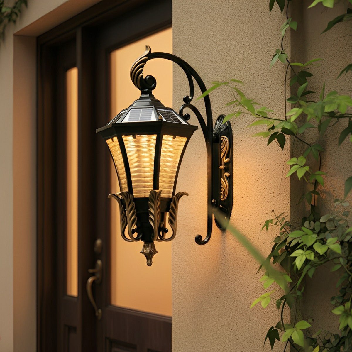 Vintage Waterproof Hexagonal Solar Outdoor LED Porch Light Exterior Wall Lights